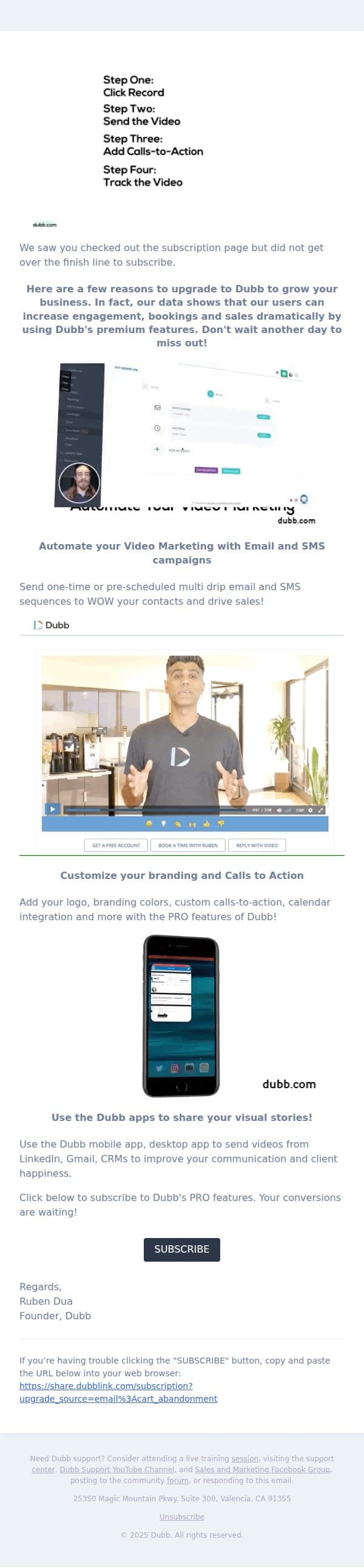 john, upgrade to Dubb for Pro Access 🔥 - 2nd Reminder email from Dubb screenshot