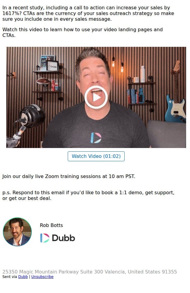 The most important thing to have in your sales outreach email from Dubb screenshot