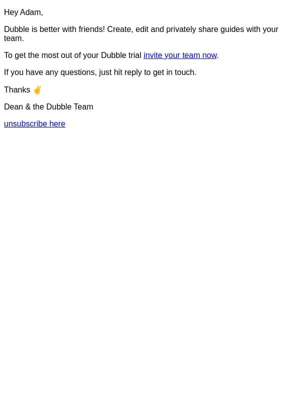Invite your team to Dubble email from Dubble screenshot