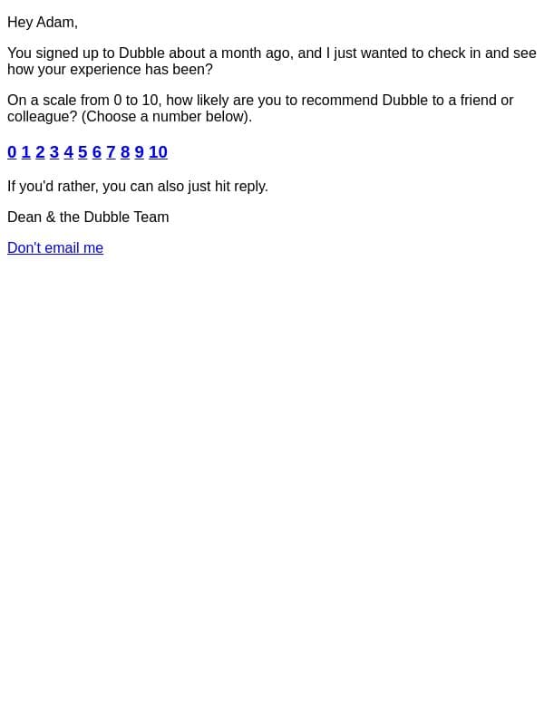 A quick question about Dubble email from Dubble screenshot