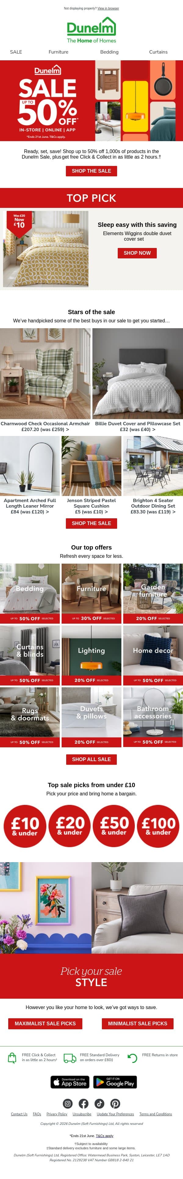 The Dunelm Sale is here! email from Dunelm screenshot