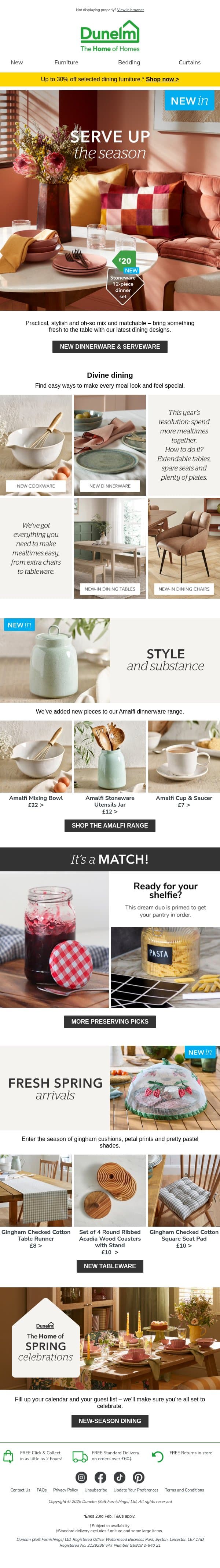 New styles are served 🍽️ email from Dunelm screenshot