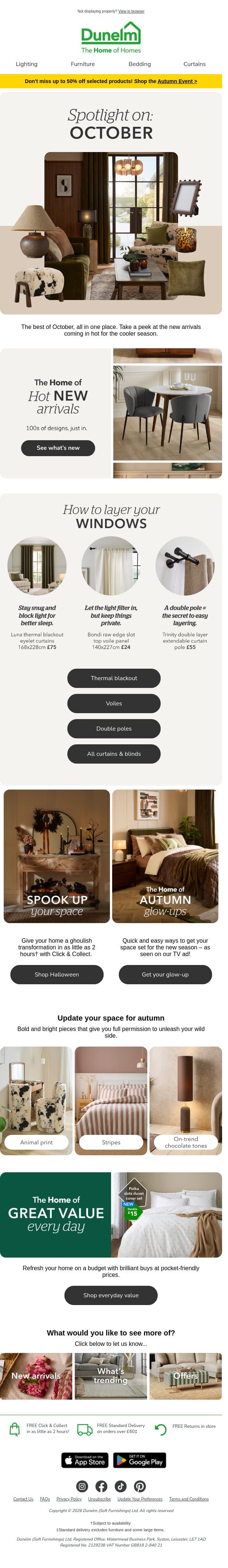 The best of October🍁🍂 email from Dunelm screenshot