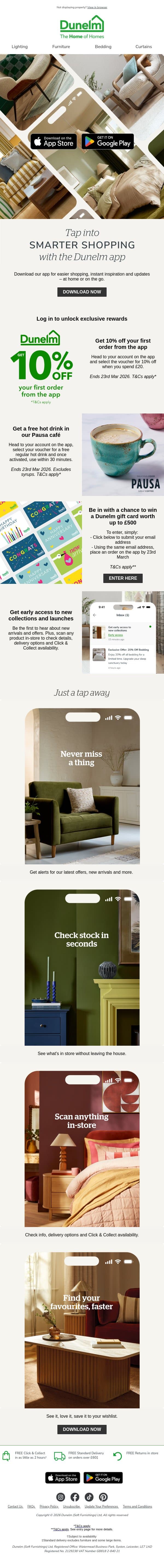 The Dunelm app is here – with exclusive rewards📱 email from Dunelm screenshot