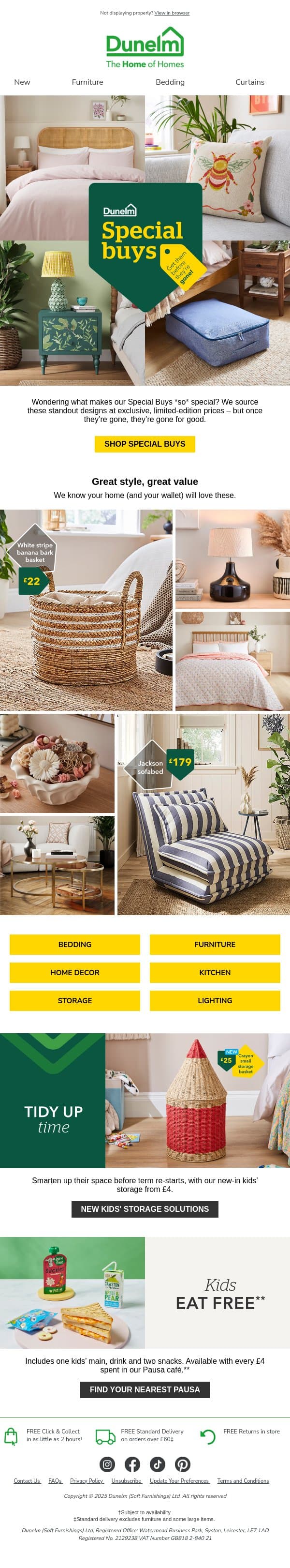 Standout designs ✅ Exclusive prices ✅ email from Dunelm screenshot