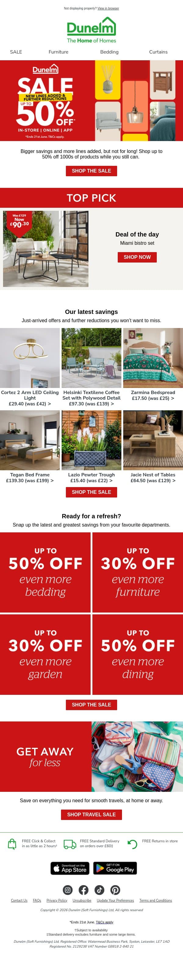 Can't get enough? Our sale just got bigger email from Dunelm screenshot