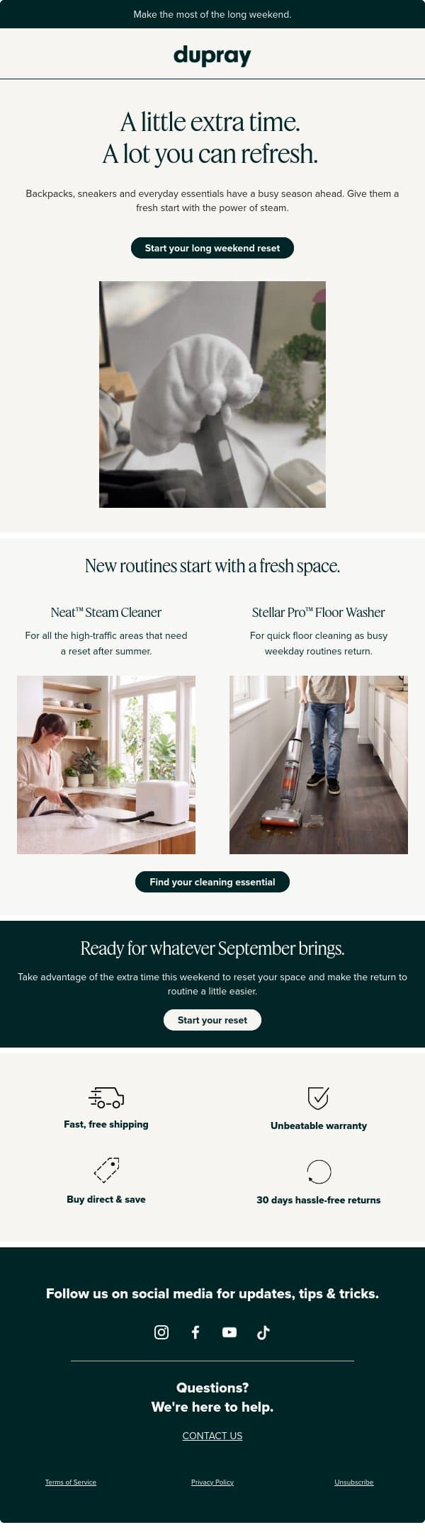 Make the most of Labor Day weekend! email from Dupray screenshot