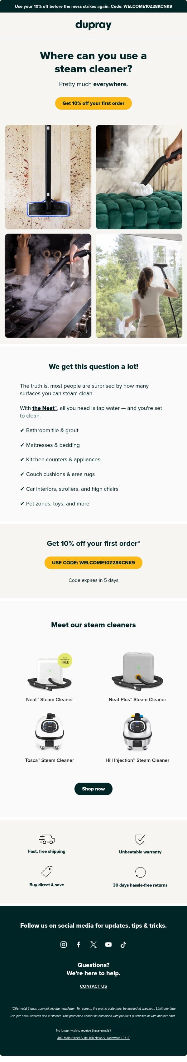 Spoiler: It’s not just for deep cleaning email from Dupray screenshot