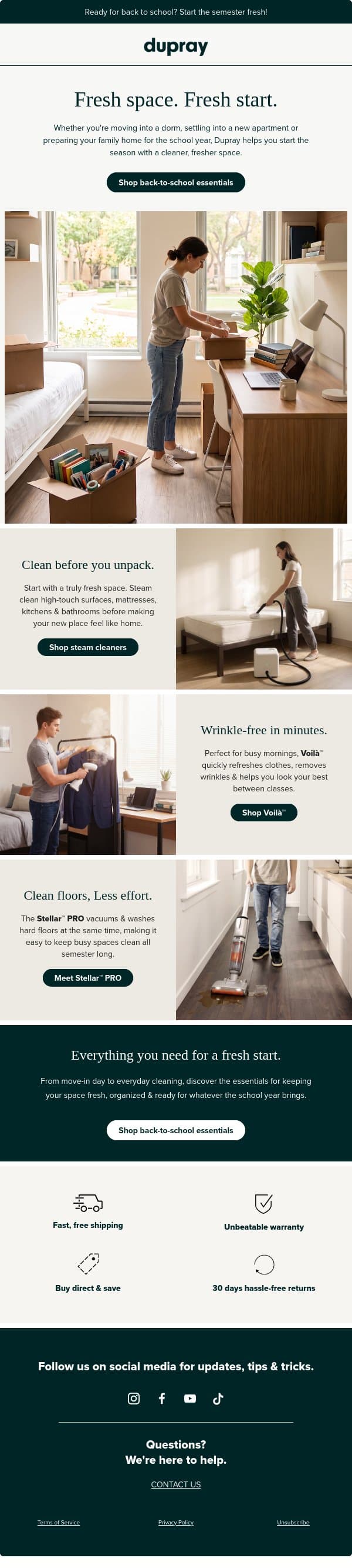 Start the school year with a fresh clean! email from Dupray screenshot