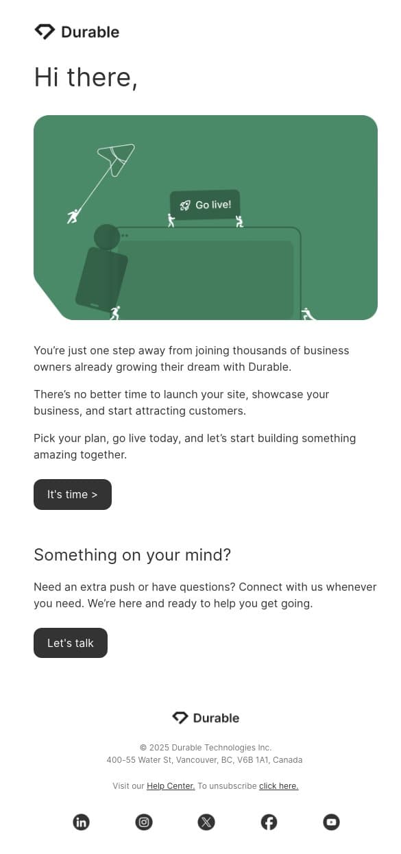 One Last Nudge 😏 email from Durable screenshot