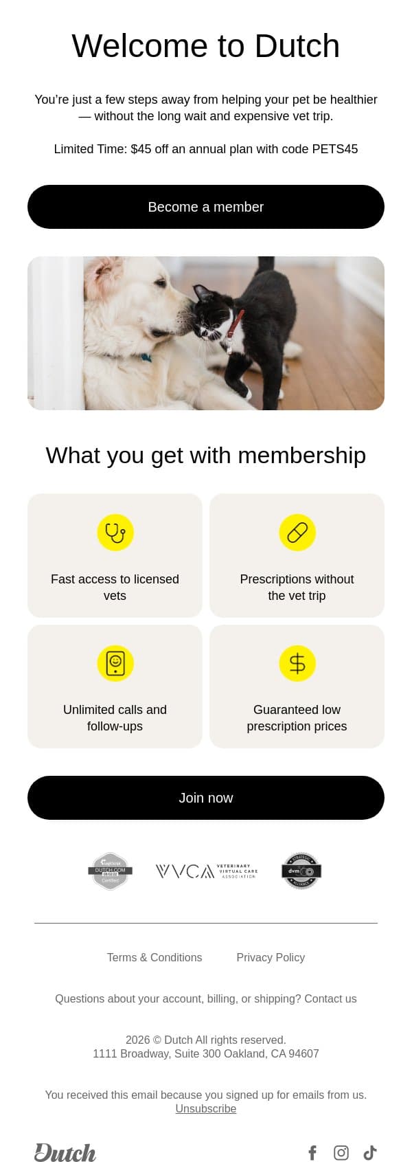 Save on vet care today 🐾 email from Dutch screenshot