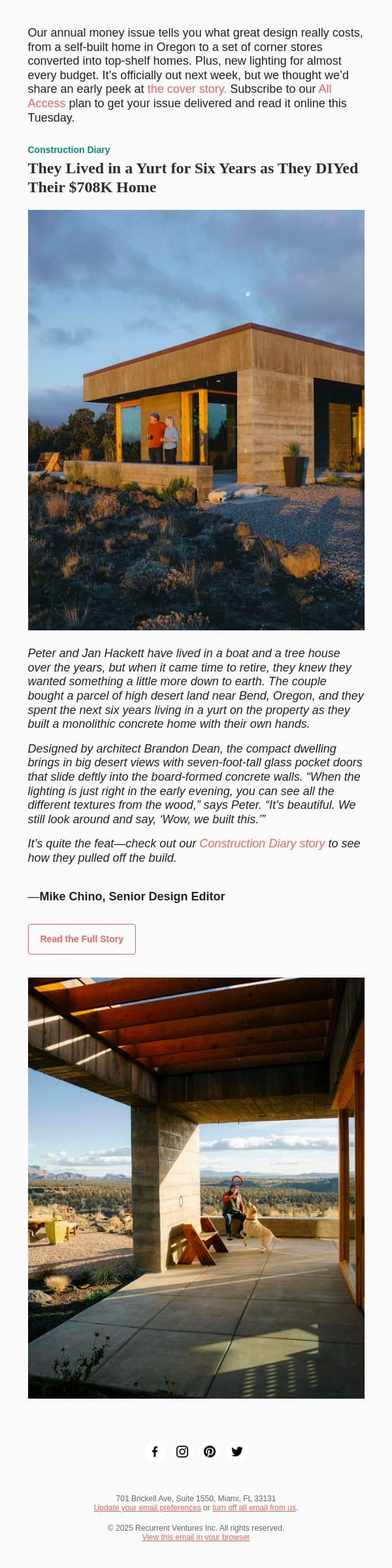 They Lived in a Yurt for Six Years as They DIYed Their $708K Home email from Dwell screenshot