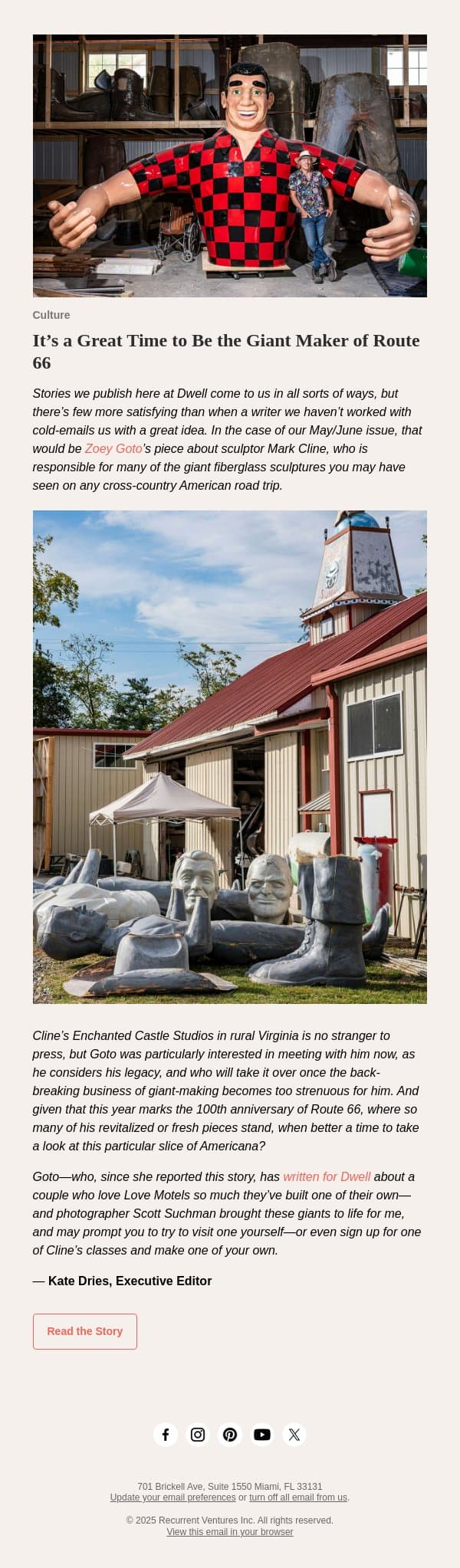 It’s a Great Time to Be the Giant Maker of Route 66 email from Dwell screenshot