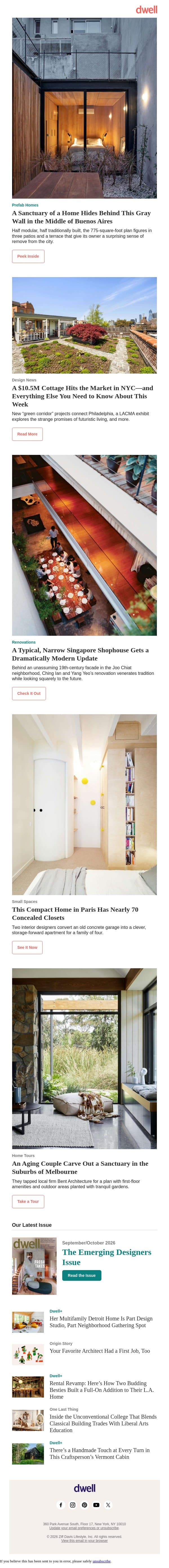 This Small Apartment Has 70 Hidden Closets—and Was Once a Concrete Garage email from Dwell screenshot