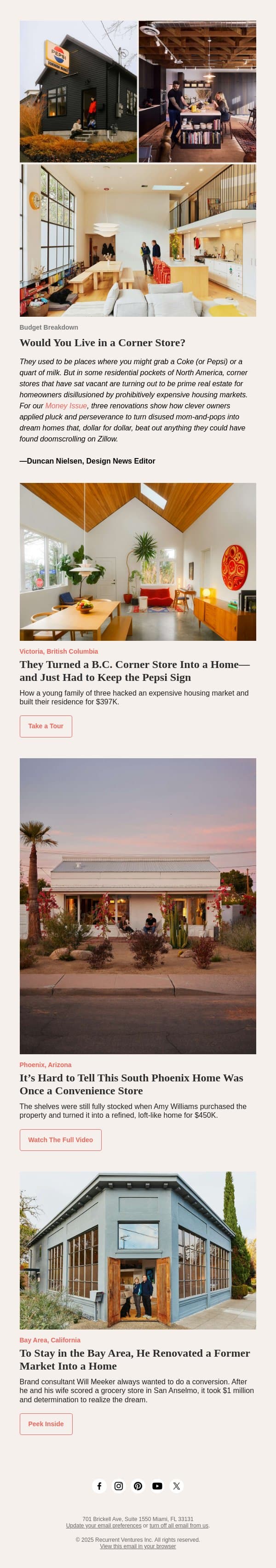 Would You Live in a Corner Store? email from Dwell screenshot