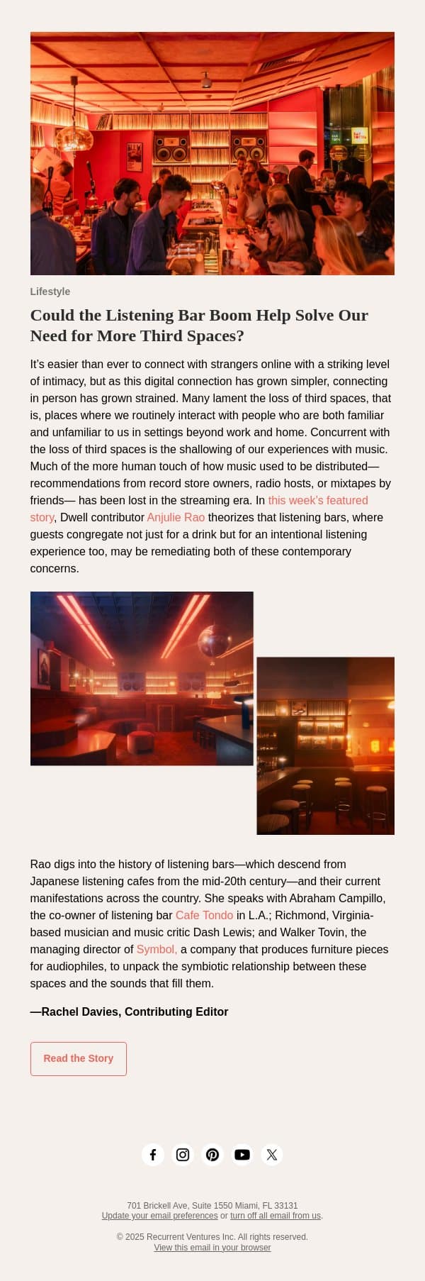 Could the Listening Bar Boom Help Solve Our Need for More Third Spaces? email from Dwell screenshot