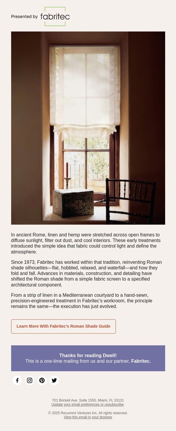 The Shade That Started in Rome email from Dwell screenshot