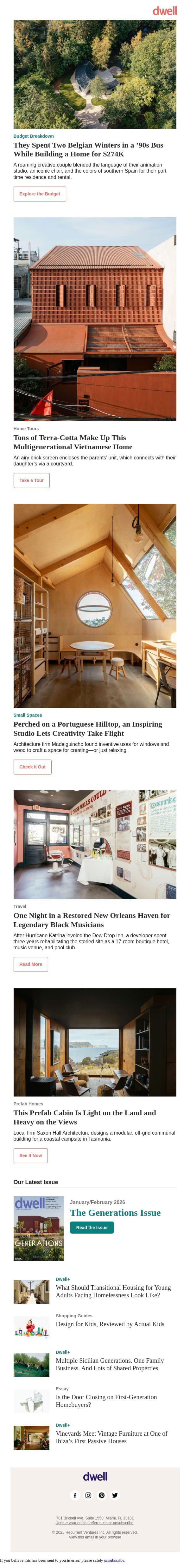 They Spent Two Belgian Winters in a ’90s Bus While Building a Home for $274K email from Dwell screenshot