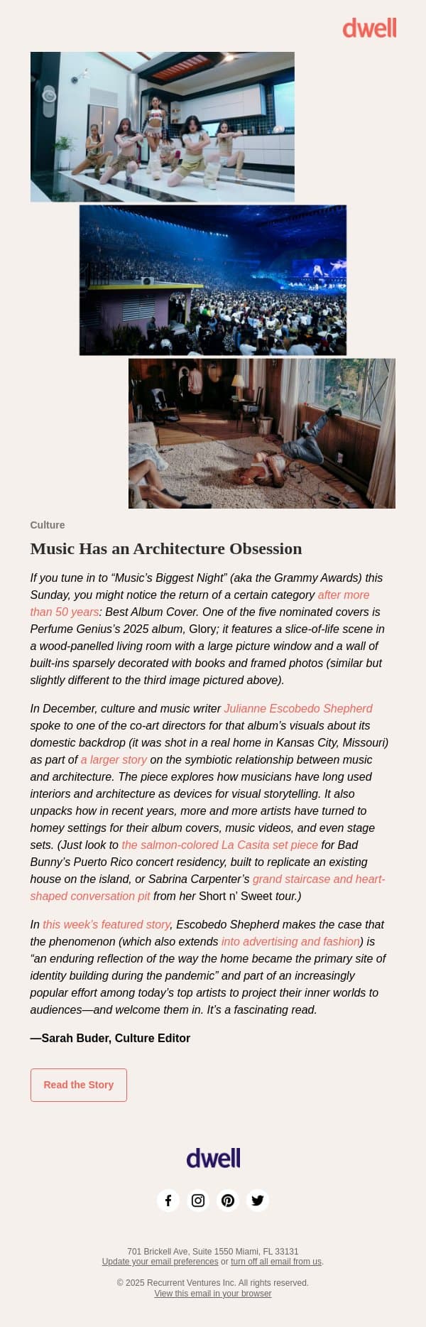 Music’s Love Affair With Architecture email from Dwell screenshot