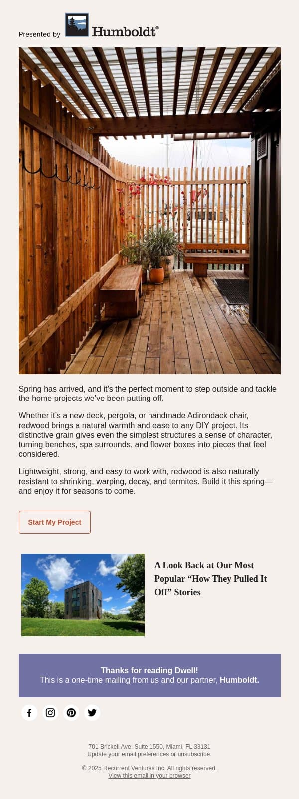 Your Next DIY Outdoor Project Starts Here email from Dwell screenshot