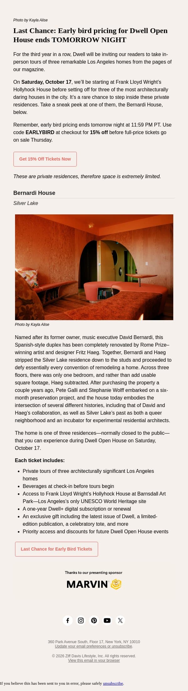 Don’t Second Guess Yourself. Get Your Tickets Now email from Dwell screenshot