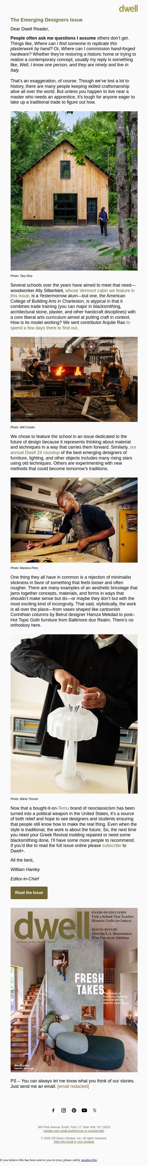 Editor’s Letter: A Handmade Future email from Dwell screenshot