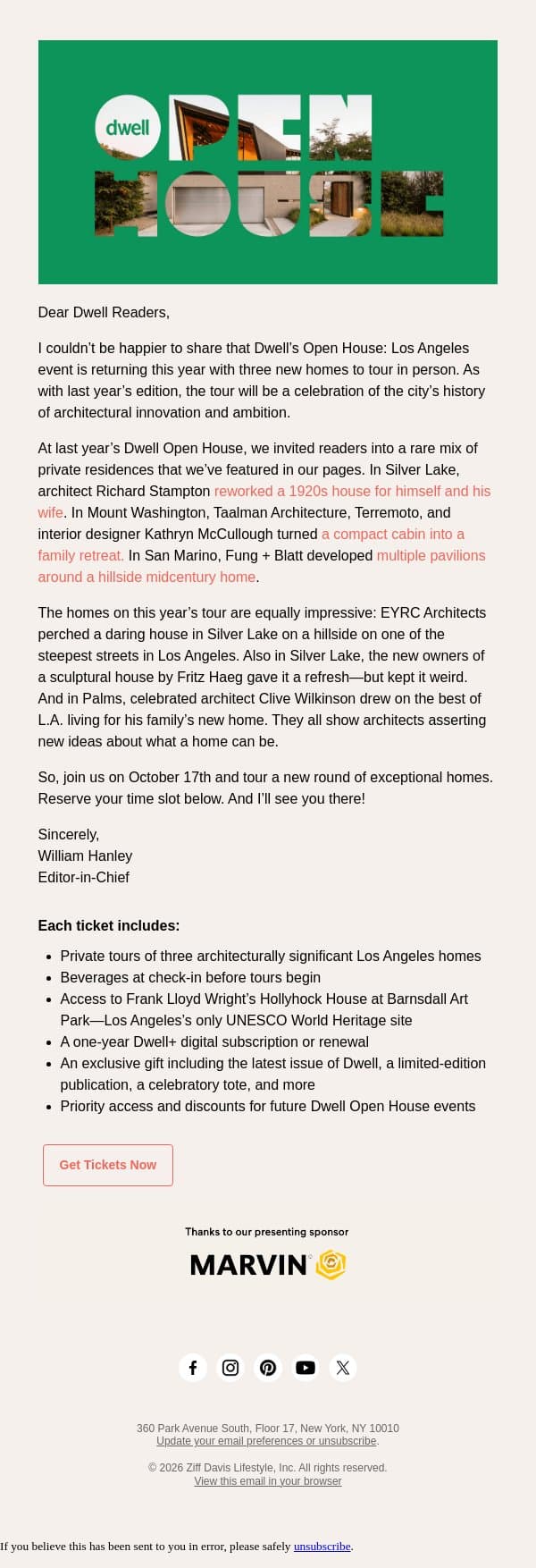 Dwell Open House 2026: Three New Showstopping Homes email from Dwell screenshot