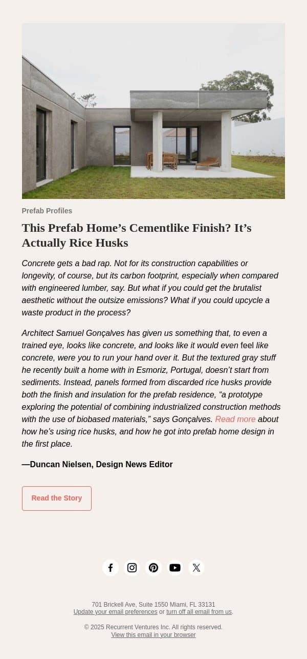 This Prefab Home’s Cementlike Finish? It’s Actually Rice Husks email from Dwell screenshot