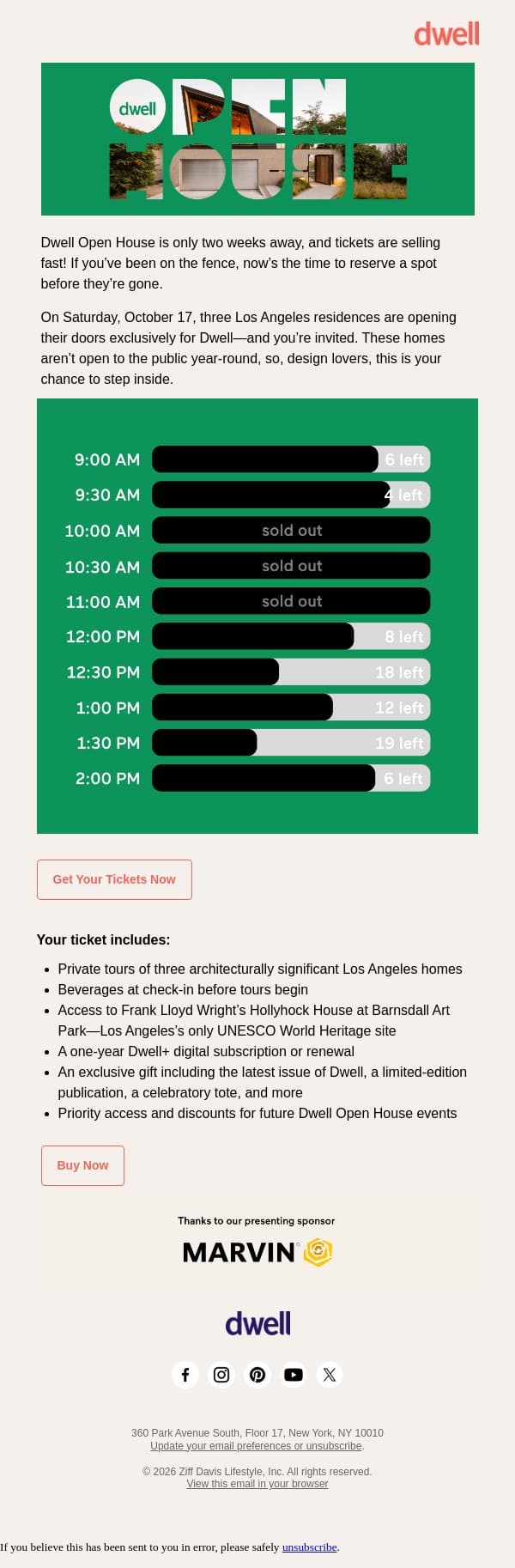 Dwell Open House Is Almost Sold Out email from Dwell screenshot