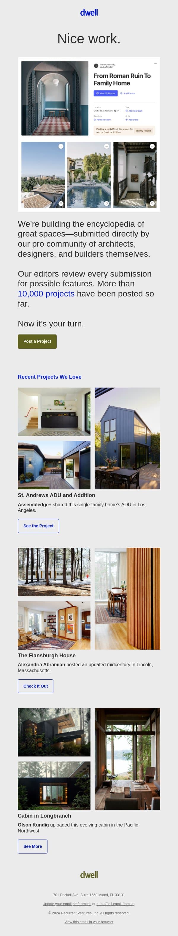 Post Your Projects on Dwell email from Dwell screenshot