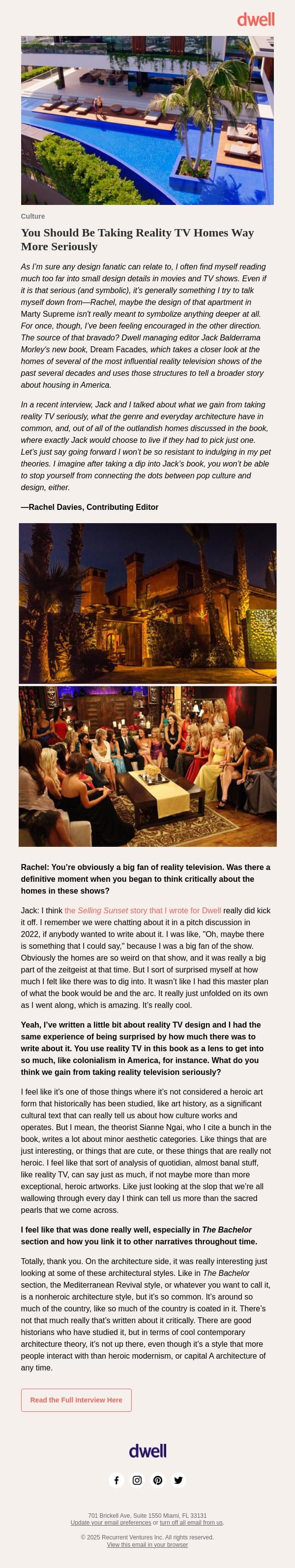 You Should Be Taking Reality TV Homes Way More Seriously email from Dwell screenshot