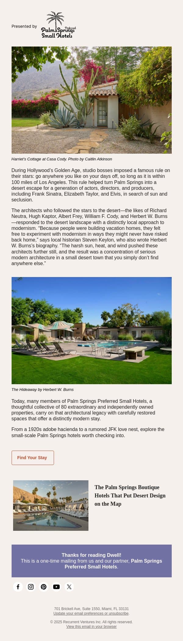 The Palm Springs Hotels That Defined Hollywood’s Golden Age (And Yes, You Can Still Stay There) email from Dwell screenshot