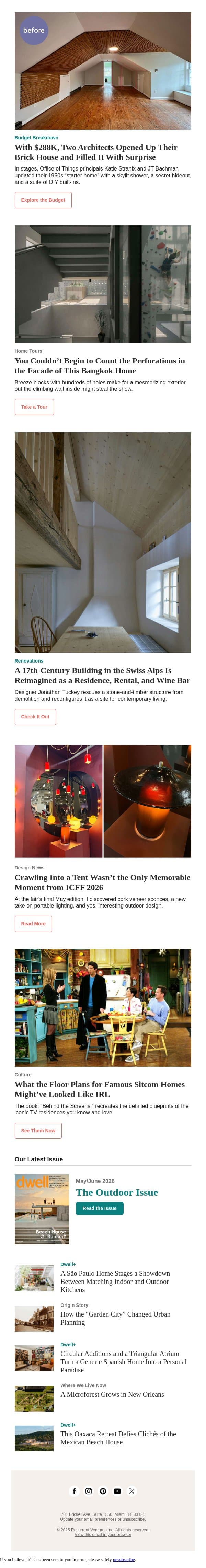 There's a Giant Climbing Wall Inside This House email from Dwell screenshot