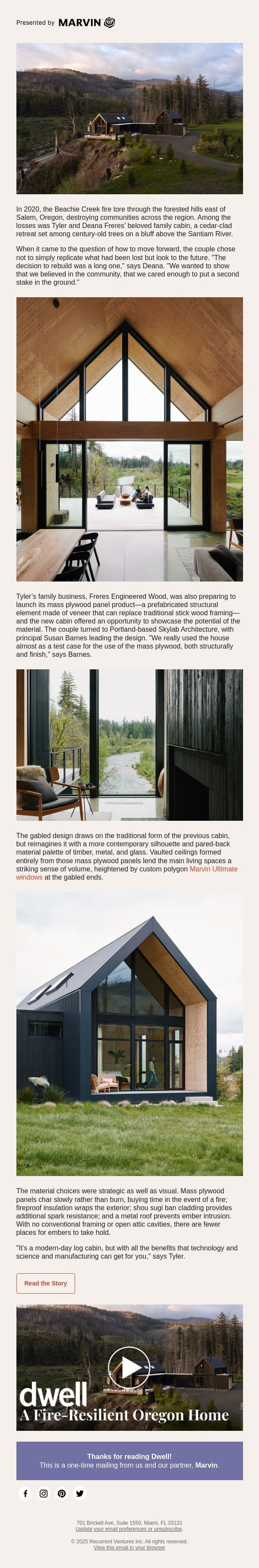 A Fire-Resilient Cabin Returns to Oregon’s Santiam River email from Dwell screenshot