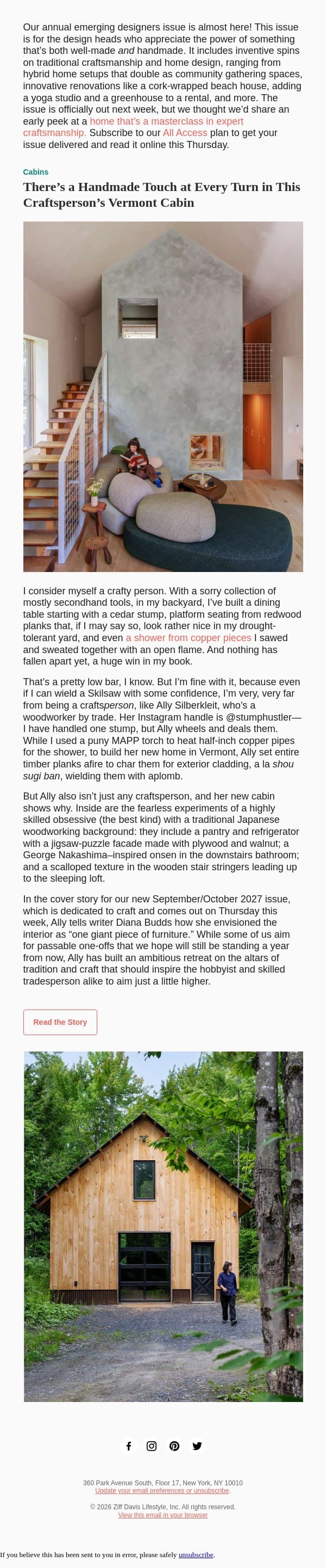 There’s a Handmade Touch at Every Turn in This Craftsperson’s Vermont Cabin email from Dwell screenshot