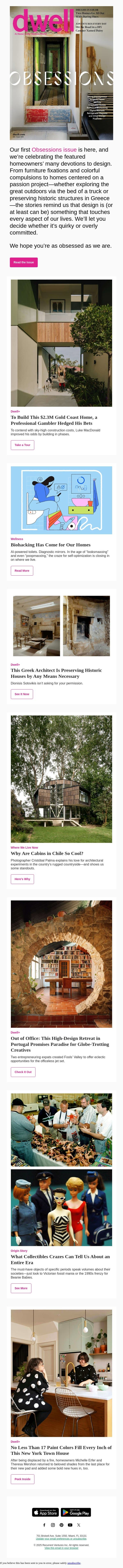 Our Obsessions Issue Is Here email from Dwell screenshot