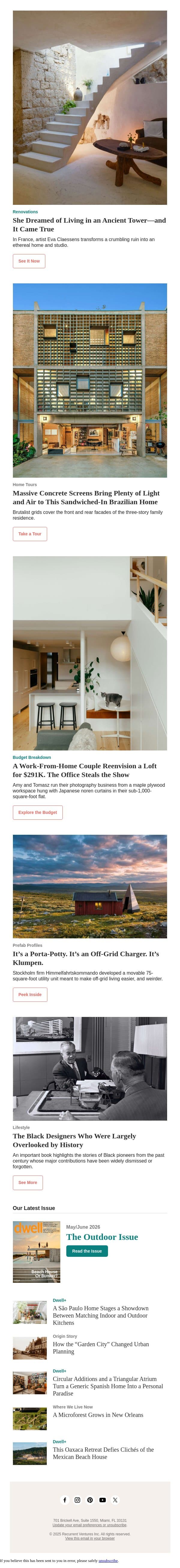 This Prefab Porta-Potty Looks Like a Space-Age Witch Hat email from Dwell screenshot