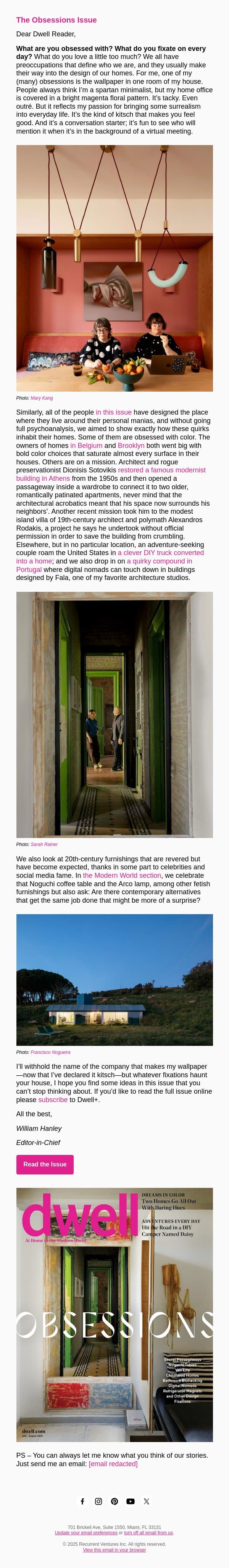 Editor’s Letter: Objects of Desire email from Dwell screenshot