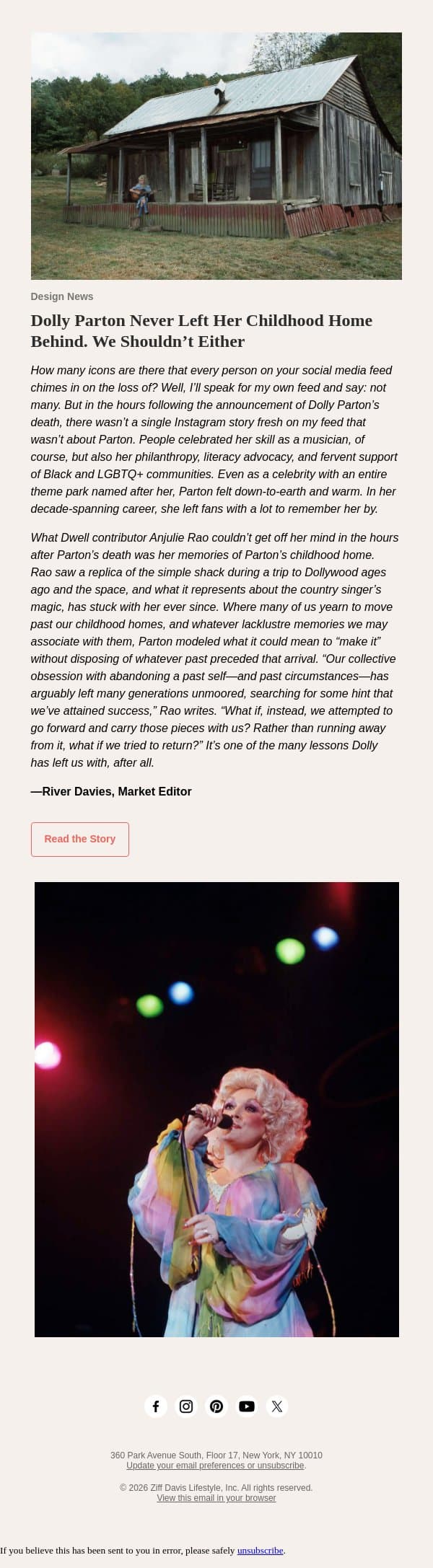 Dolly Parton Never Left Her Childhood Home Behind. We Shouldn’t Either email from Dwell screenshot