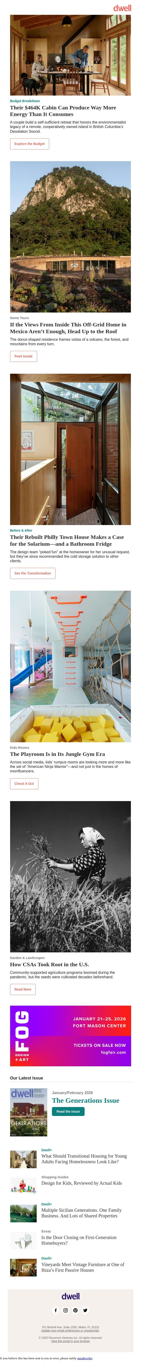 This $464K Cabin Produces Way More Energy Than It Consumes email from Dwell screenshot