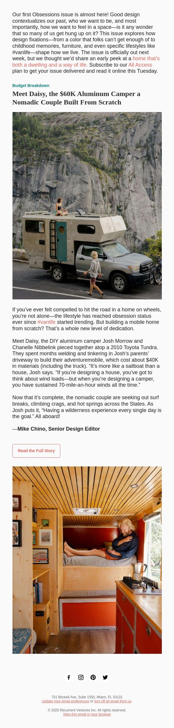 Meet Daisy, the $60K Aluminum Camper a Nomadic Couple Built From Scratch email from Dwell screenshot