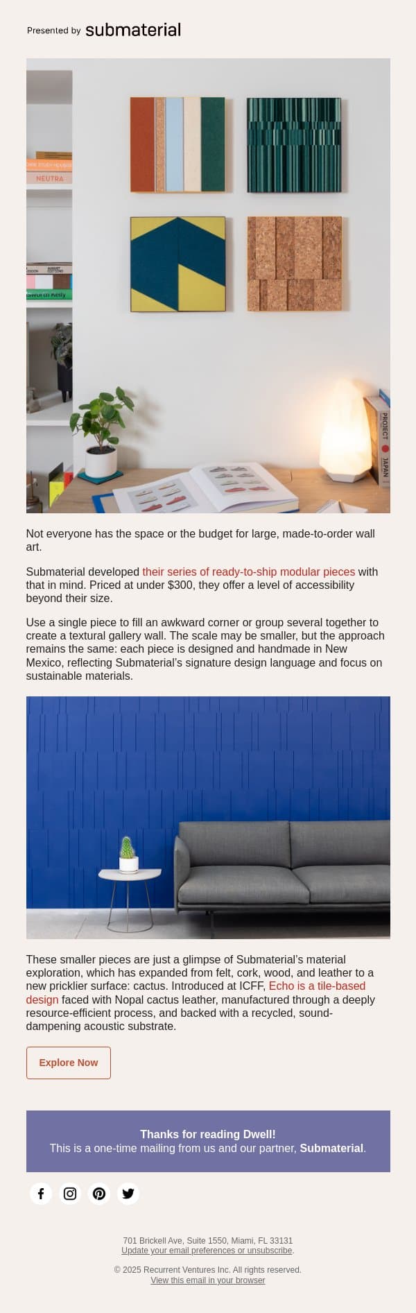 A Wall Made of Cactus, Plus Art Under $300 email from Dwell screenshot