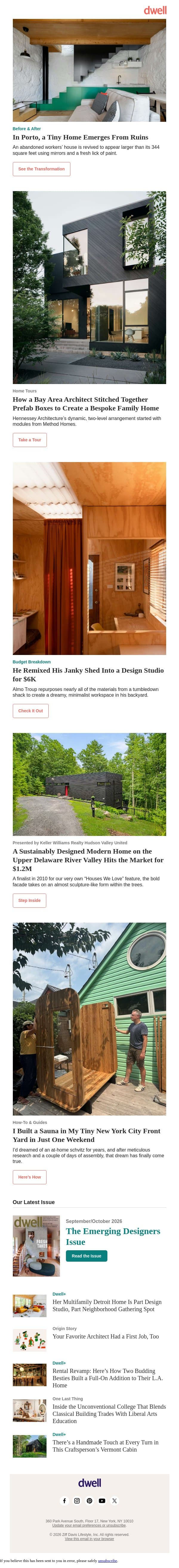 Sauna Season Is Upon Us. Here’s How to DIY Your Own in a Single Weekend email from Dwell screenshot