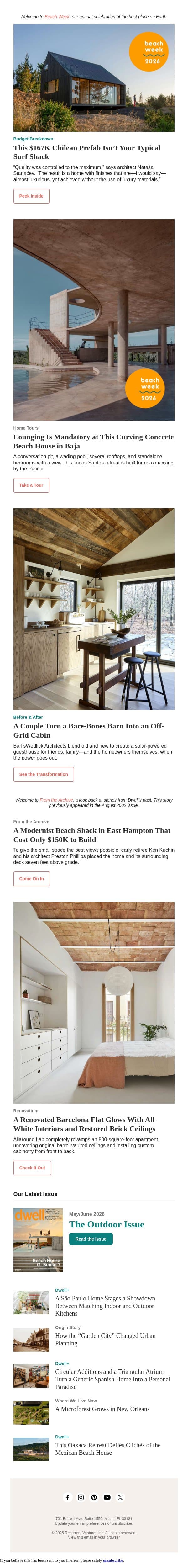 Welcome to Beach Week 2026 email from Dwell screenshot