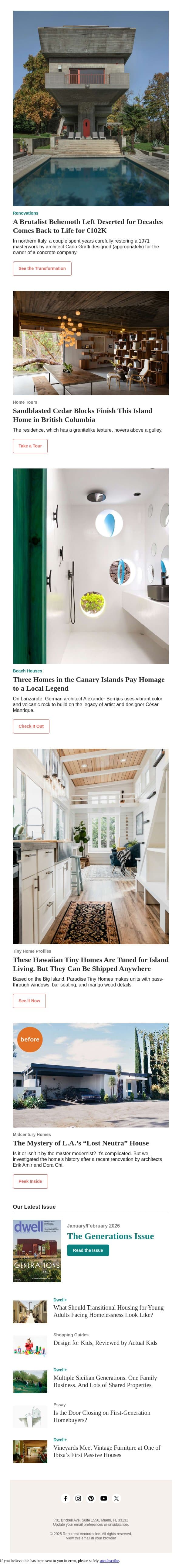 This House Is Like a Suspended Bridge Between Two Rocky Ridges email from Dwell screenshot
