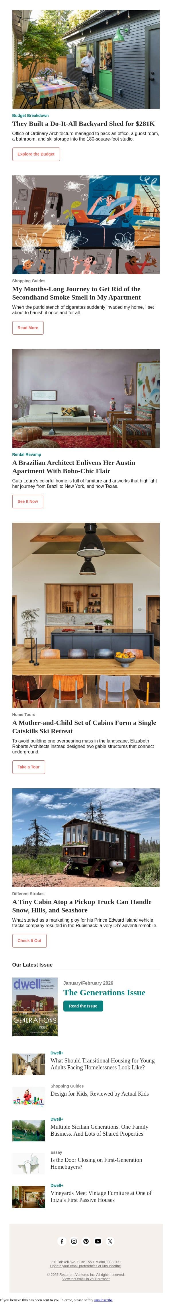 An All-Weather Tiny Cabin That Sits Atop a Pickup Truck email from Dwell screenshot