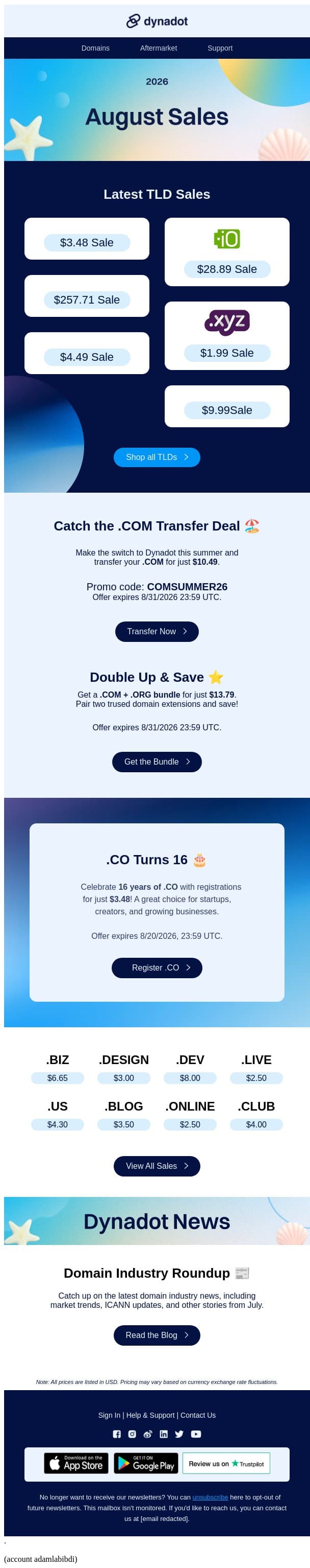 🍉 Fresh summer savings inside email from Dynadot screenshot