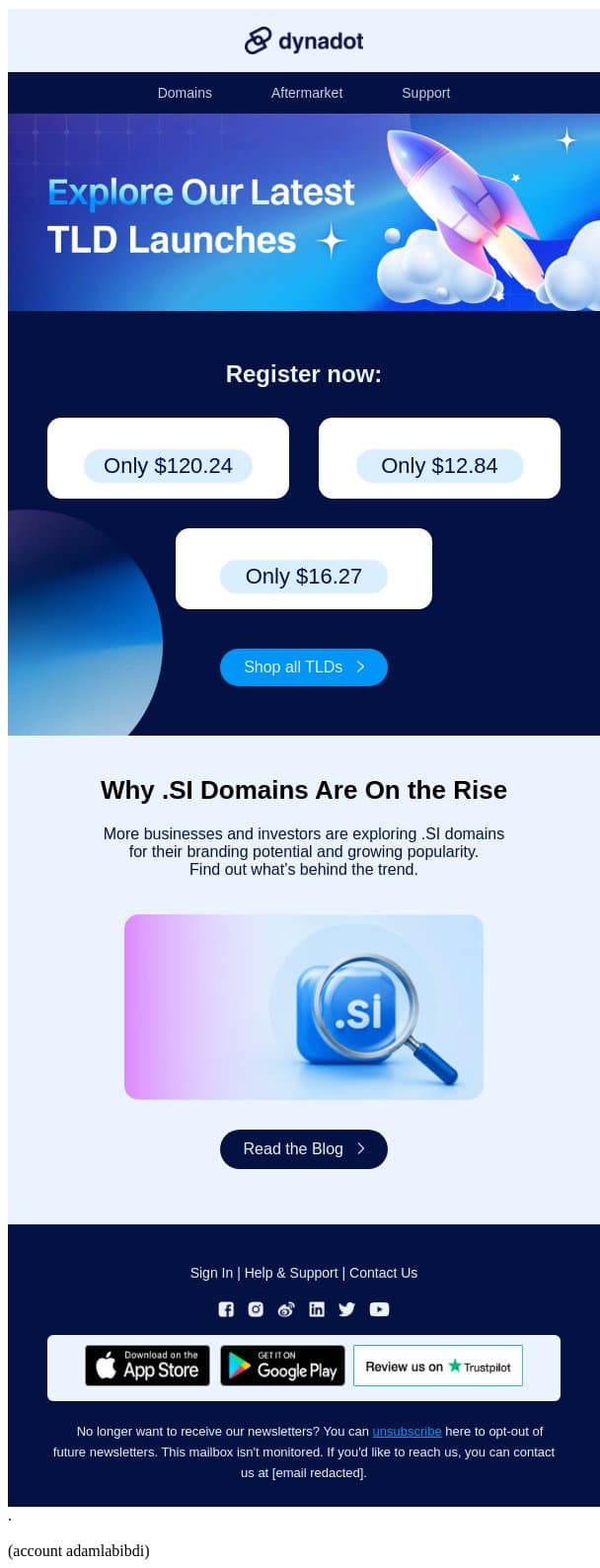 Take a look at our newest TLDs 👀 email from Dynadot screenshot