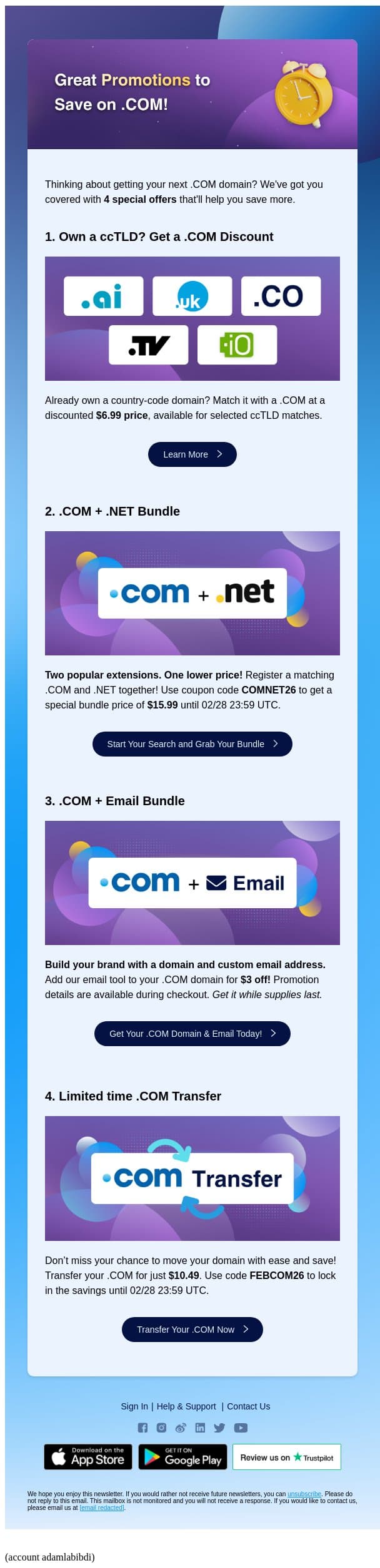 💰 4 Great Promotions to Save on. COM email from Dynadot screenshot