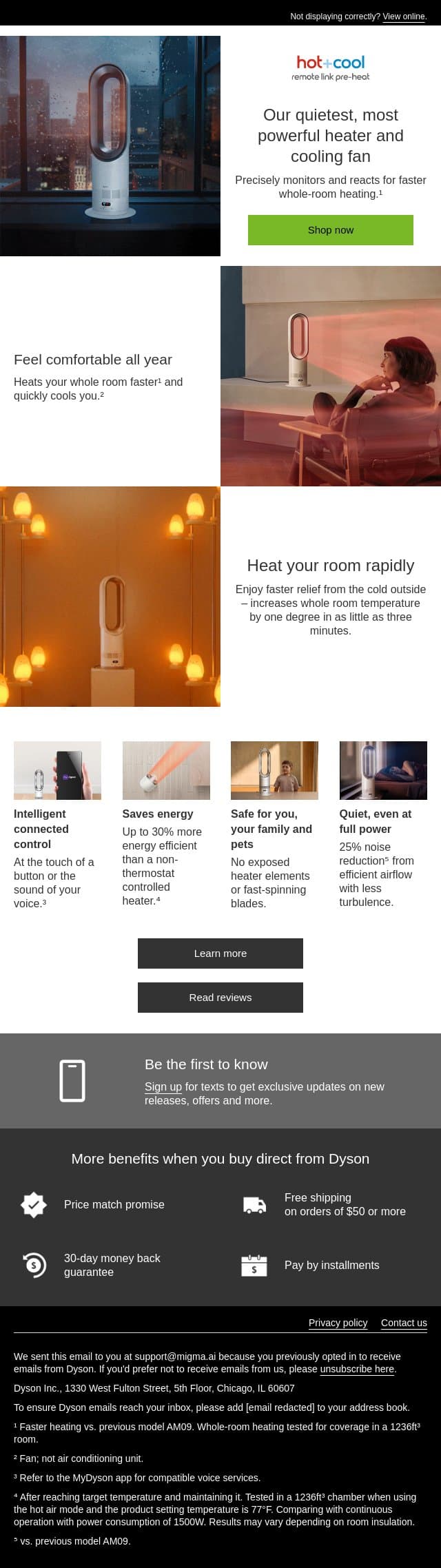 Stay comfortable in every season email from Dyson screenshot